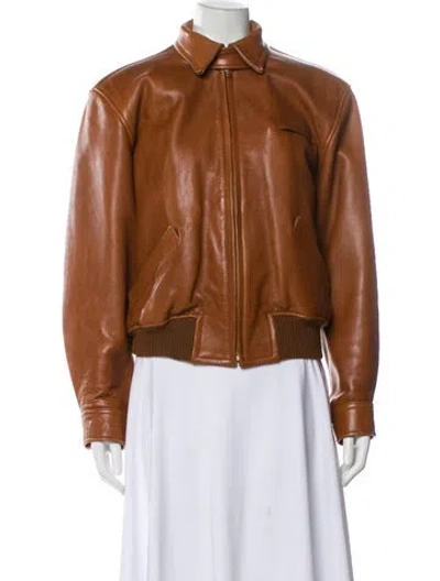 Pre-owned Ralph Lauren Leather Bomber Jacket In Brown