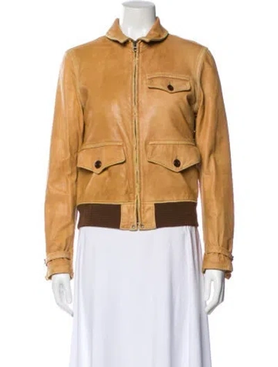 Pre-owned Ralph Lauren Leather Bomber Jacket In Brown