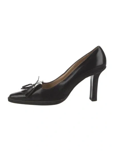 Pre-owned Ralph Lauren Leather Bow Accents Pumps In Black