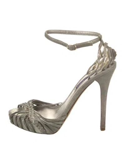 Pre-owned Ralph Lauren Leather Braided Accents Sandals In Silver