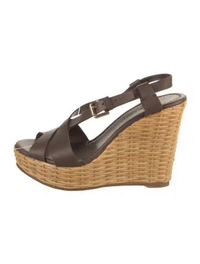 Pre-owned Ralph Lauren Leather Braided Accents Slingback Sandals In Brown