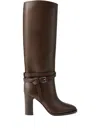 Ralph Lauren Leather Buckle-strap Knee-high Boots In Brown