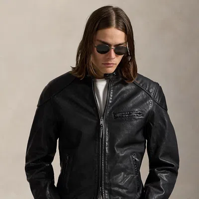 Ralph Lauren Leather Café Racer Jacket In Black