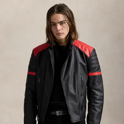 Ralph Lauren Leather Café Racer Jacket In Multi