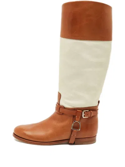 Pre-owned Ralph Lauren Leather Canvas Boots In Brown