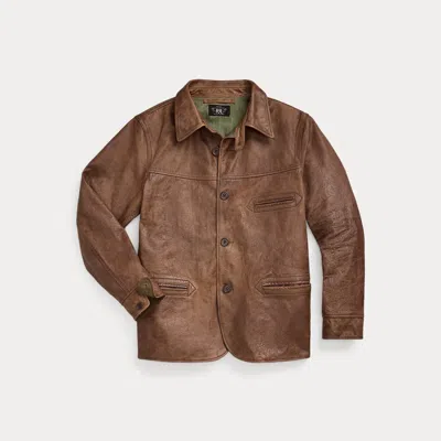 Ralph Lauren Leather Car Coat In Vintage Tan In Brown
