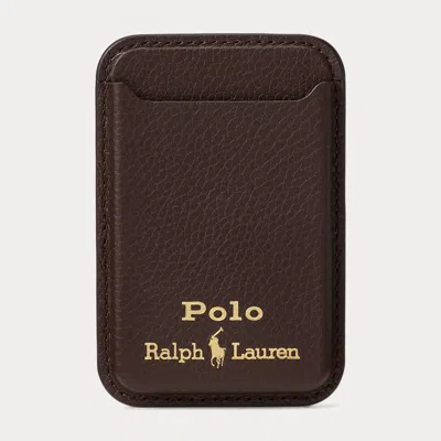 Polo Ralph Lauren Magsafe Pebbled Logo-detail Leather Card Case In Brown
