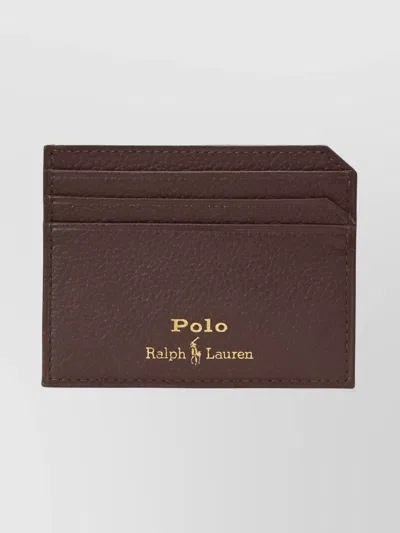 Ralph Lauren Leather Card Holder With Smooth Edges And Textured Finish