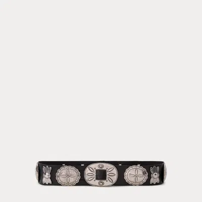Ralph Lauren Leather Cast Concho Belt In Black