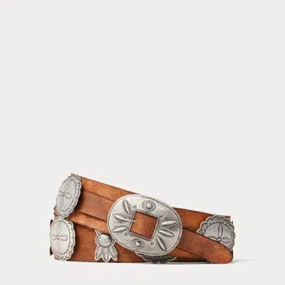 Ralph Lauren Leather Cast Concho Belt In Brown