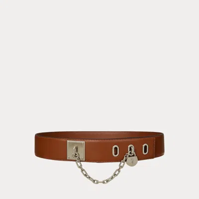 Ralph Lauren Leather Chain Padlock Wide Belt In Brown