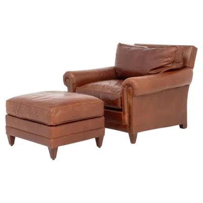 Pre-owned Ralph Lauren Leather Club Armchair & Ottoman In Brown