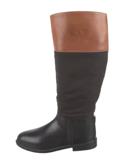 Pre-owned Ralph Lauren Leather Colorblock Pattern Boots In Black