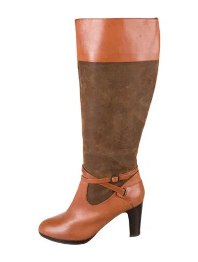 Pre-owned Ralph Lauren Leather Colorblock Pattern Boots In Brown