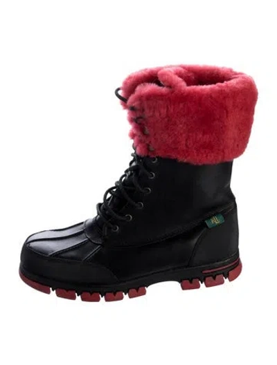 Pre-owned Ralph Lauren Leather Colorblock Pattern Combat Boots In Red