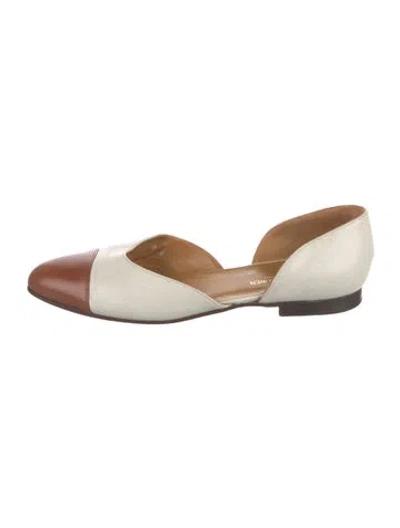 Pre-owned Ralph Lauren Leather Colorblock Pattern D'orsay Flats In White