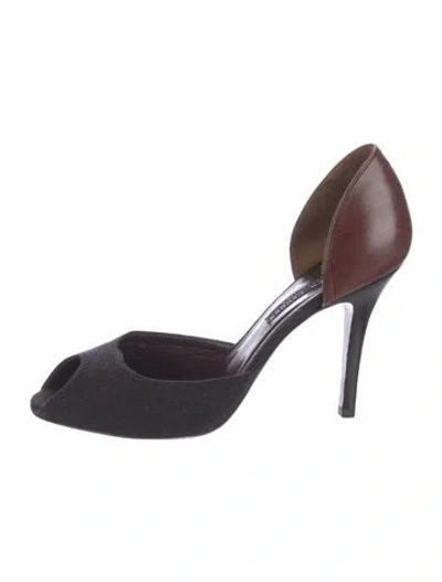 Pre-owned Ralph Lauren Leather Colorblock Pattern D'orsay Pumps In Brown