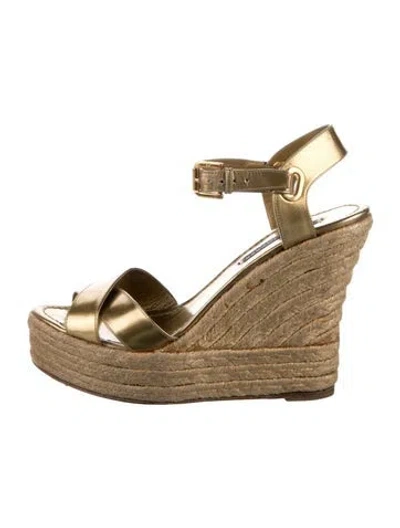 Pre-owned Ralph Lauren Leather Colorblock Pattern Espadrilles In Gold