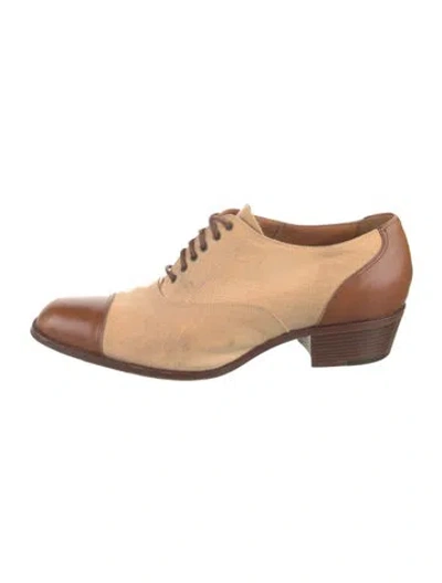 Pre-owned Ralph Lauren Leather Colorblock Pattern Oxfords In Brown