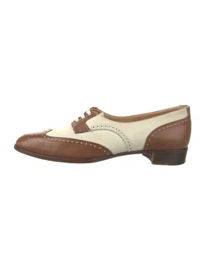 Pre-owned Ralph Lauren Leather Colorblock Pattern Oxfords In Neutral