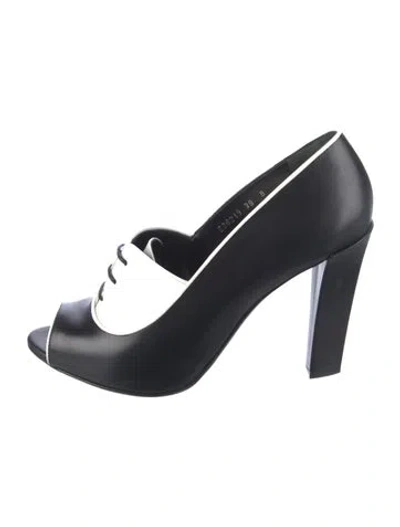 Pre-owned Ralph Lauren Leather Colorblock Pattern Pumps In Black