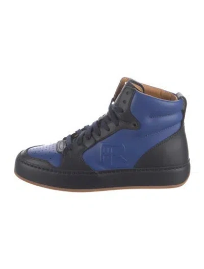 Pre-owned Ralph Lauren Leather Colorblock Pattern Sneakers In Blue