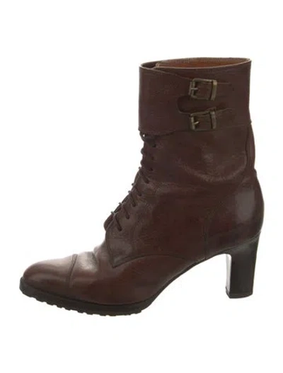 Pre-owned Ralph Lauren Leather Combat Boots In Brown