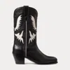 Polo Ralph Lauren Leather Western Cowboy Boots 60 In Black/cream