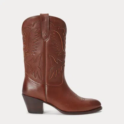 Ralph Lauren Leather Cowboy Boot In Brown