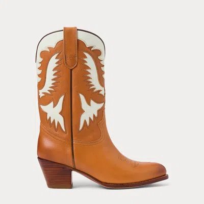 Polo Ralph Lauren Leather Cowboy Boot In Cuoio/cream In Multi