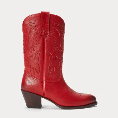 RALPH LAUREN LEATHER COWBOY BOOT IN DARK RUBY
