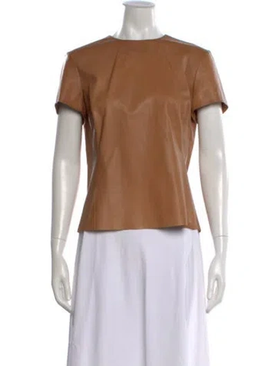 Pre-owned Ralph Lauren Leather Crew Neck Blouse In Brown