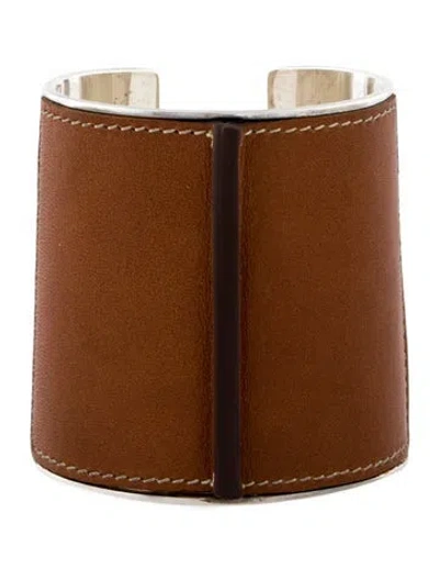 Pre-owned Ralph Lauren Leather Cuff Bracelet, 7" In Brown