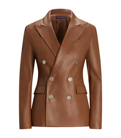 Ralph Lauren Camden Leather Double-breasted Jacket In Orange