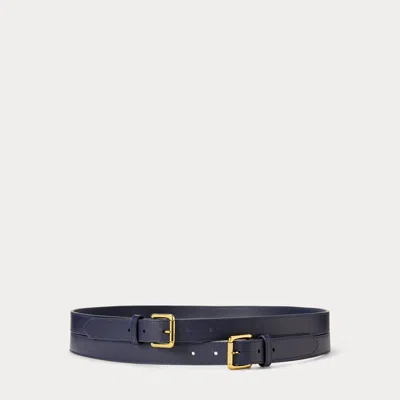 Ralph Lauren Leather Double-buckle Stacked Wide Belt In Black