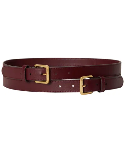 Ralph Lauren Leather Double Buckle Stacked Wide Belt In Dark Garnet