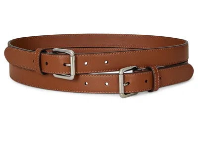 Ralph Lauren Leather Double-buckle Stacked Wide Belt Belts Lauren Tan/palladium: Lg (37" Waist) In Gray