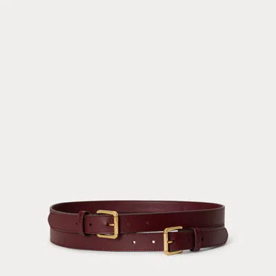 Ralph Lauren Leather Double-buckle Stacked Wide Belt In Dark Garnet