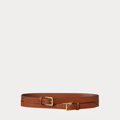 Ralph Lauren Leather Double-buckle Stacked Wide Belt In Lauren Tan Multi