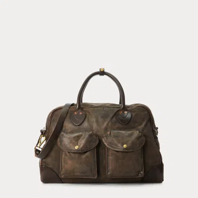 Ralph Lauren Leather Duffel In Black Over Brown
