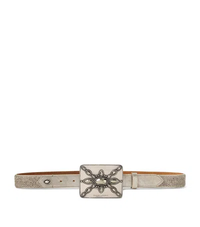 Ralph Lauren Leather Embellished Belt In Silver