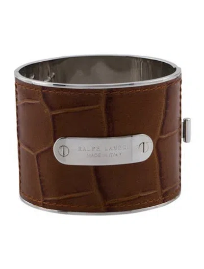 Pre-owned Ralph Lauren Leather Embossed Calfskin Bangle Bracelet, 7" In Brown