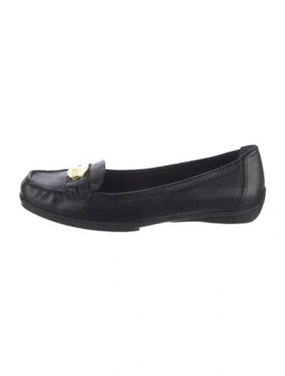 Pre-owned Ralph Lauren Leather Embroidered Accent Loafers In Black