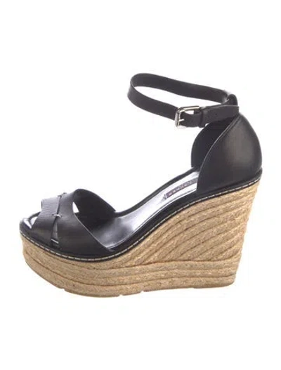 Pre-owned Ralph Lauren Leather Espadrilles In Black