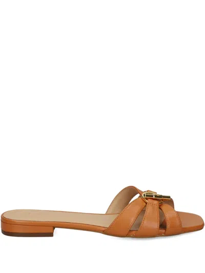Ralph Lauren Leather Flat Sandals In Brown