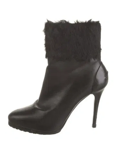 Pre-owned Ralph Lauren Leather Fur Trim Boots In Black