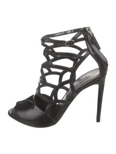Pre-owned Ralph Lauren Leather Gladiator Sandals In Black