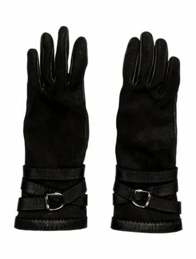 Pre-owned Ralph Lauren Leather Gloves In Black