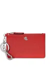 Ralph Lauren Textured Leather Zip Card Case In Red