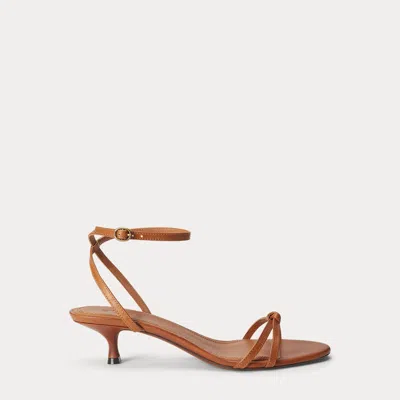 Polo Ralph Lauren Leather Kitten-heel Sandal In Cuoio In Brown